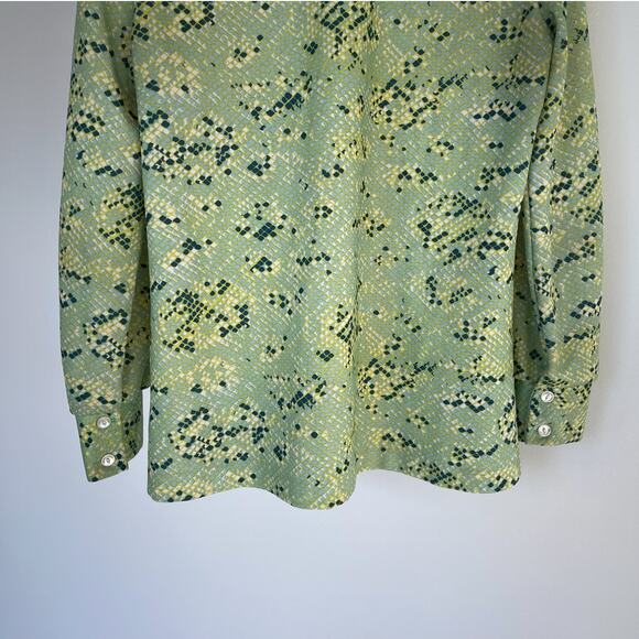 Vintage 70s Dagger Collar Green Snakeskin Disco Shirt / Sz L/XL / Retro Handmade - Picture 6 of 9